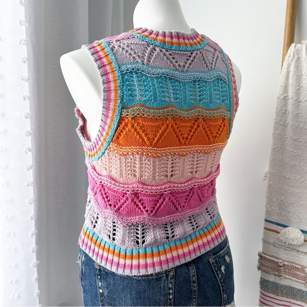Zara Multicolor Crochet Knit Crewneck Cropped Sweater Vest Women’s Size Medium - Picture 4 of 9
